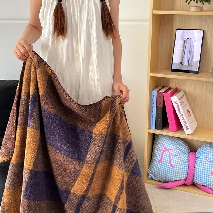 91家纺网 家纺一手货源 找家纺 晚爱家纺（原晚安家居） 2025新款跨境暖羊绒双面绵羊绒沙发毯多功能盖毯 蓝郁