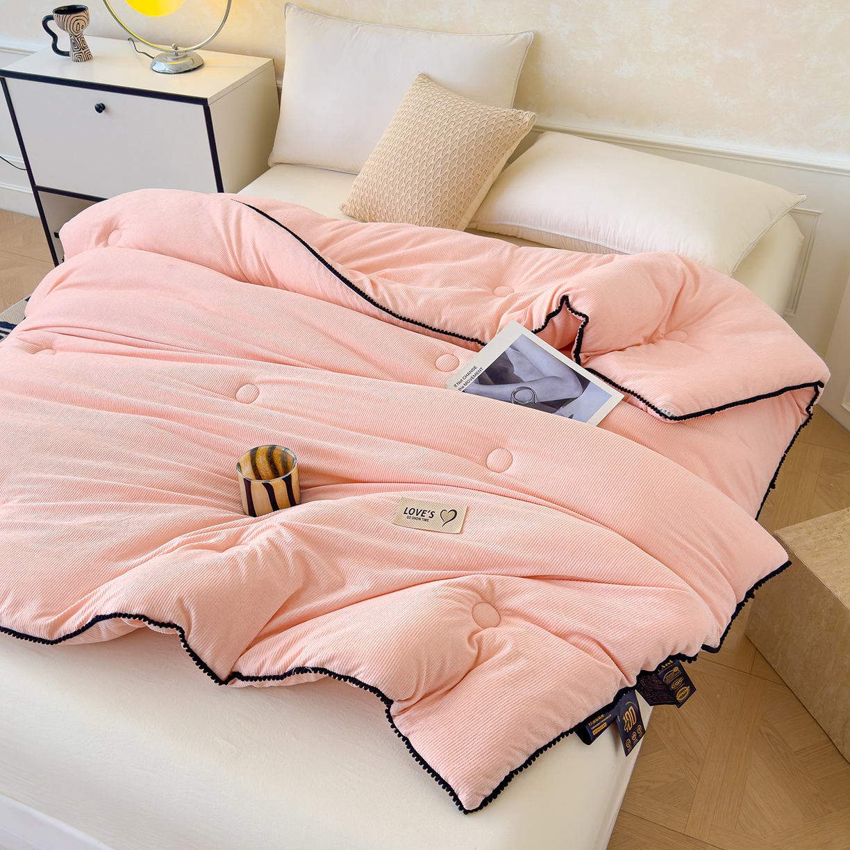 91家纺网 家纺一手货源 找家纺 蓝冰家纺 2025新款保暖雪尼绒大豆被冬被被子被芯 墨玉色