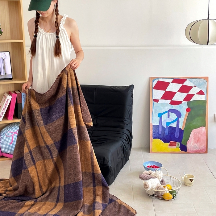 91家纺网 家纺一手货源 找家纺 晚爱家纺（原晚安家居） 2025新款跨境暖羊绒双面绵羊绒沙发毯多功能盖毯 蓝郁