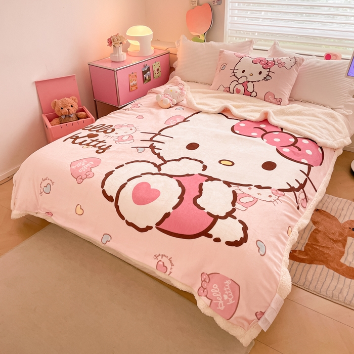 金爱家 2025新款卡通多功能牛奶绒羊羔绒毛毯 羊羔绒-爱心kt