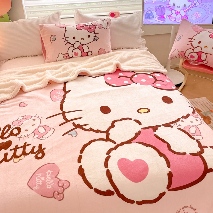 91家纺网 家纺一手货源 找家纺 金爱家 2025新款卡通多功能牛奶绒羊羔绒毛毯 羊羔绒-爱心kt