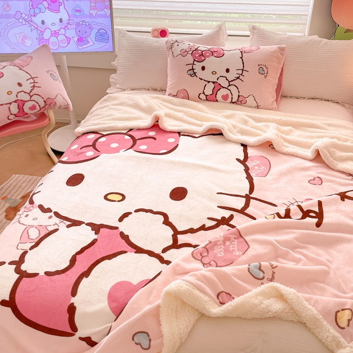 91家纺网 家纺一手货源 找家纺 金爱家 2025新款卡通多功能牛奶绒羊羔绒毛毯 羊羔绒-爱心kt