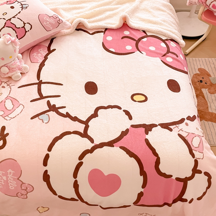 91家纺网 家纺一手货源 找家纺 金爱家 2025新款卡通多功能牛奶绒羊羔绒毛毯 羊羔绒-爱心kt