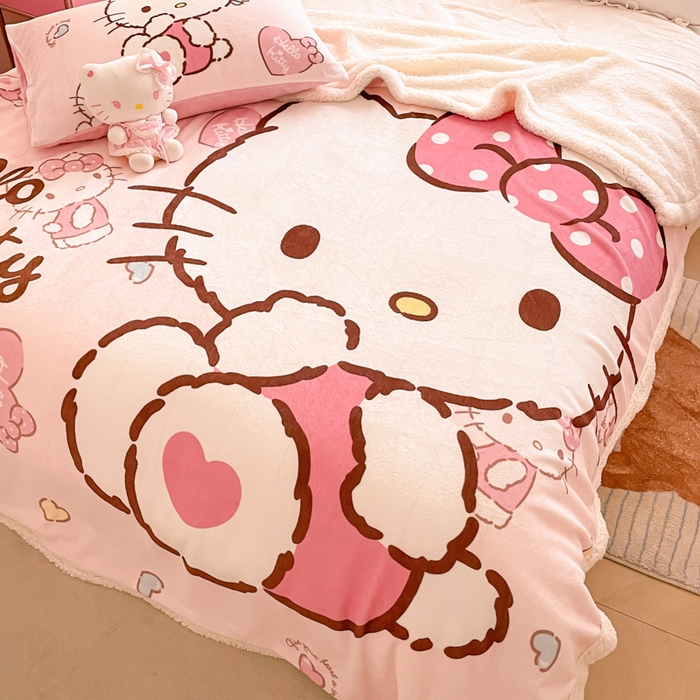 91家纺网 家纺一手货源 找家纺 金爱家 2025新款卡通多功能牛奶绒羊羔绒毛毯 羊羔绒-爱心kt