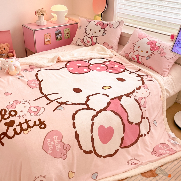 91家纺网 家纺一手货源 找家纺 金爱家 2025新款卡通多功能牛奶绒羊羔绒毛毯 羊羔绒-爱心kt