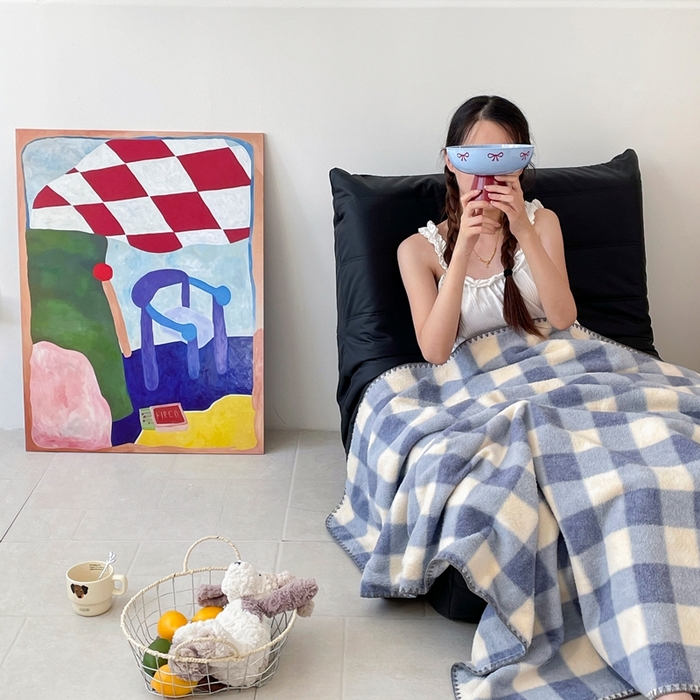 91家纺网 家纺一手货源 找家纺 晚爱家纺（原晚安家居） 2025新款跨境暖羊绒双面绵羊绒沙发毯多功能盖毯 南山蓝