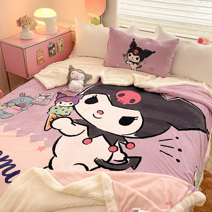 91家纺网 家纺一手货源 找家纺 金爱家 2025新款卡通多功能牛奶绒羊羔绒毛毯 羊羔绒-冰淇淋甜点库洛米