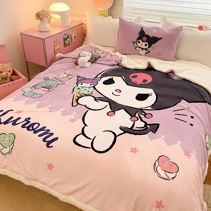 91家纺网 家纺一手货源 找家纺 金爱家 2025新款卡通多功能牛奶绒羊羔绒毛毯 羊羔绒-冰淇淋甜点库洛米