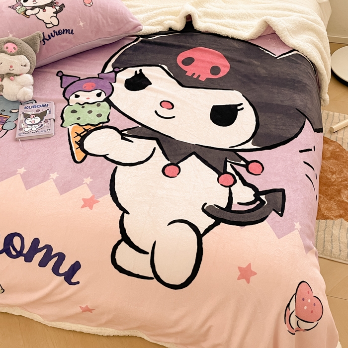 91家纺网 家纺一手货源 找家纺 金爱家 2025新款卡通多功能牛奶绒羊羔绒毛毯 羊羔绒-冰淇淋甜点库洛米