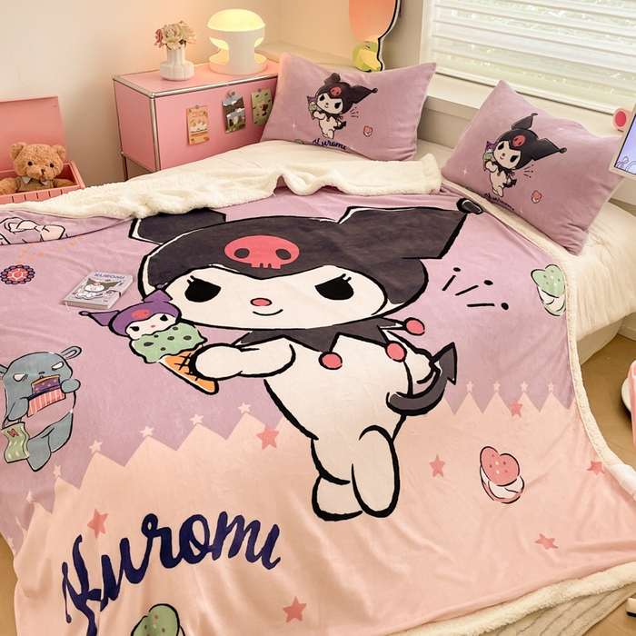 91家纺网 家纺一手货源 找家纺 金爱家 2025新款卡通多功能牛奶绒羊羔绒毛毯 羊羔绒-冰淇淋甜点库洛米