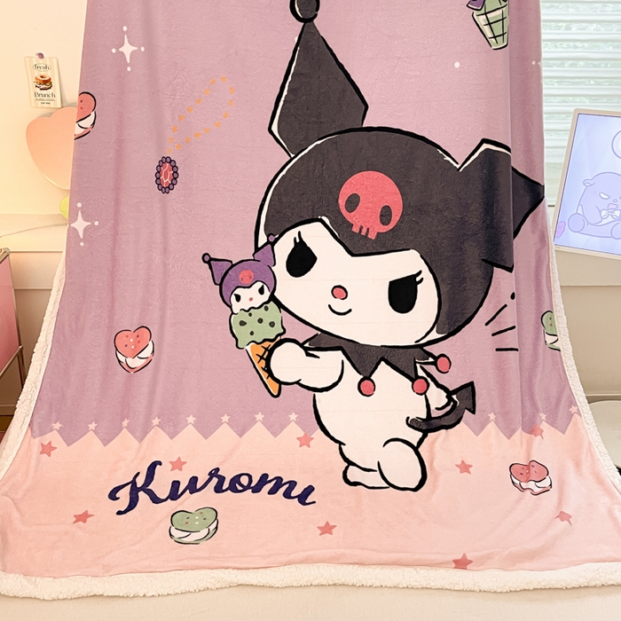 91家纺网 家纺一手货源 找家纺 金爱家 2025新款卡通多功能牛奶绒羊羔绒毛毯 羊羔绒-冰淇淋甜点库洛米