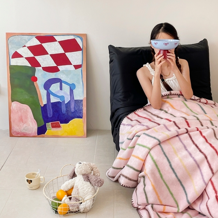 91家纺网 家纺一手货源 找家纺 晚爱家纺（原晚安家居） 2025新款跨境暖羊绒双面绵羊绒沙发毯多功能盖毯 七彩条