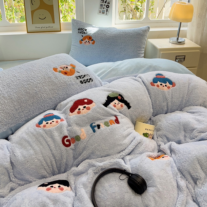 91家纺网 家纺一手货源 找家纺 金爱家 2025新款泰迪绒毛巾绣四件套 泰迪绒-好伙伴