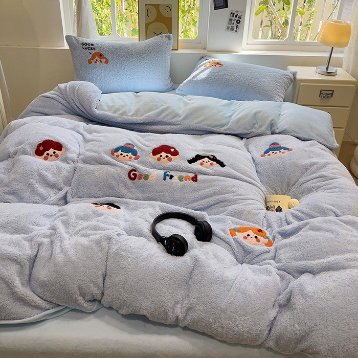 91家纺网 家纺一手货源 找家纺 金爱家 2025新款泰迪绒毛巾绣四件套 泰迪绒-好伙伴