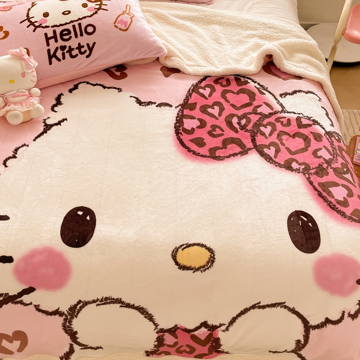 91家纺网 家纺一手货源 找家纺 金爱家 2025新款卡通多功能牛奶绒羊羔绒毛毯 羊羔绒-粉粉豹纹kt