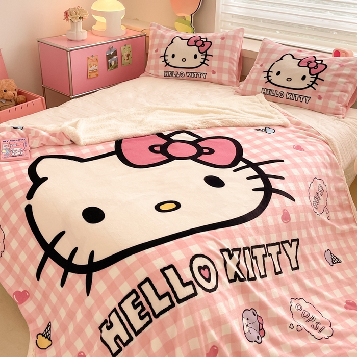 91家纺网 家纺一手货源 找家纺 金爱家 2025新款卡通多功能牛奶绒羊羔绒毛毯 羊羔绒-粉格香香kt