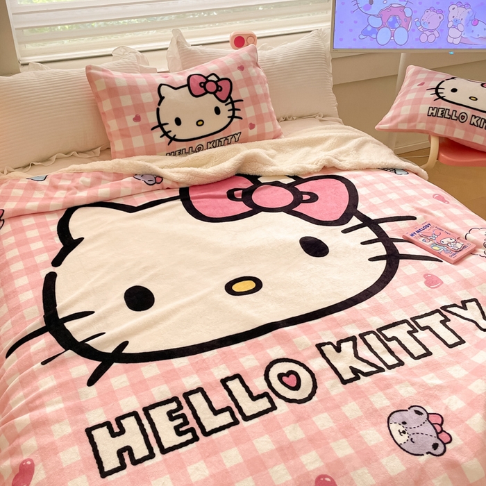 91家纺网 家纺一手货源 找家纺 金爱家 2025新款卡通多功能牛奶绒羊羔绒毛毯 羊羔绒-粉格香香kt