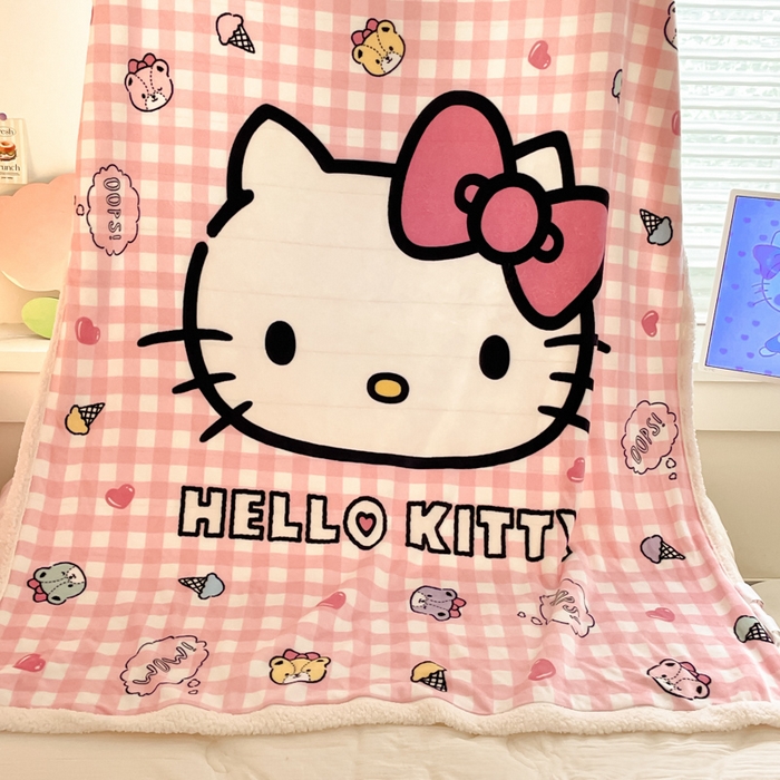 91家纺网 家纺一手货源 找家纺 金爱家 2025新款卡通多功能牛奶绒羊羔绒毛毯 羊羔绒-粉格香香kt