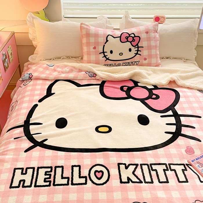 91家纺网 家纺一手货源 找家纺 金爱家 2025新款卡通多功能牛奶绒羊羔绒毛毯 羊羔绒-粉格香香kt