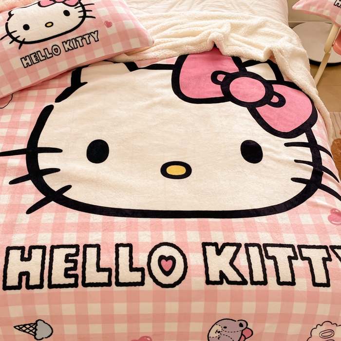 91家纺网 家纺一手货源 找家纺 金爱家 2025新款卡通多功能牛奶绒羊羔绒毛毯 羊羔绒-粉格香香kt