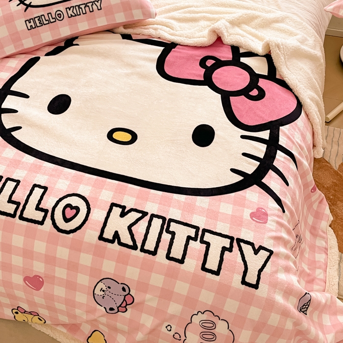 91家纺网 家纺一手货源 找家纺 金爱家 2025新款卡通多功能牛奶绒羊羔绒毛毯 羊羔绒-粉格香香kt