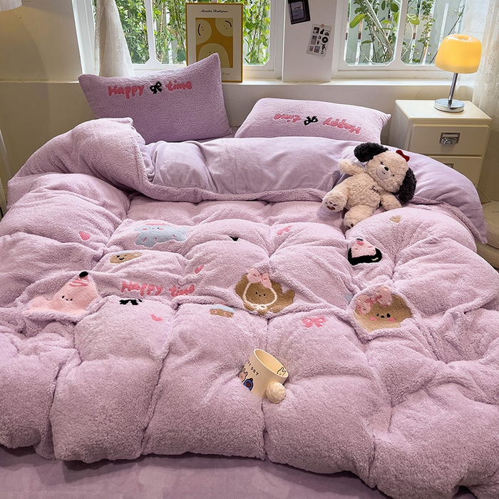 91家纺网 家纺一手货源 找家纺 金爱家 2025新款泰迪绒毛巾绣四件套 泰迪绒-可爱狗