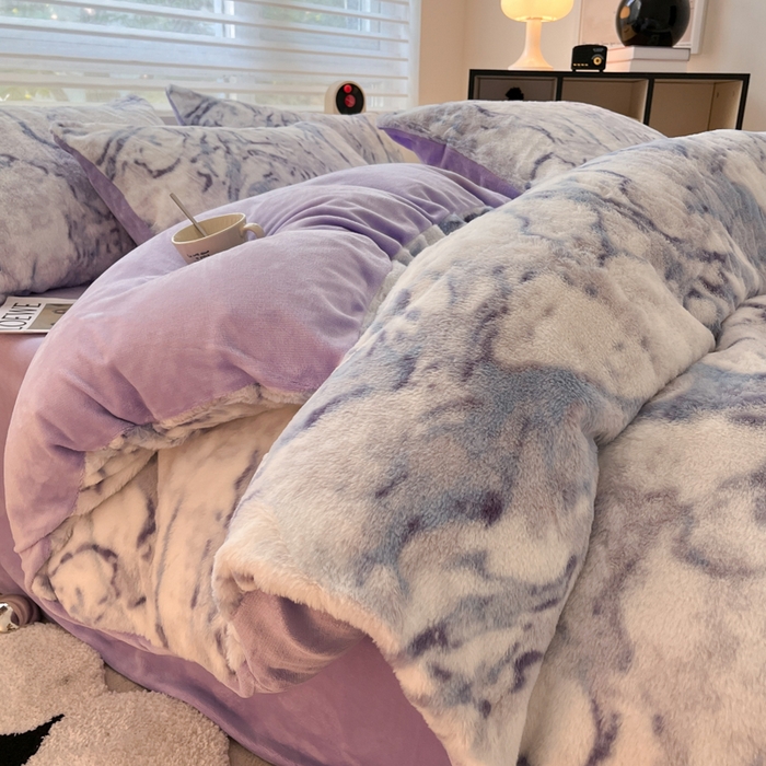 金爱家 2025新款全消光牛奶绒A类纯色獭兔毛绒立体牛奶绒四件套 大理石深蓝