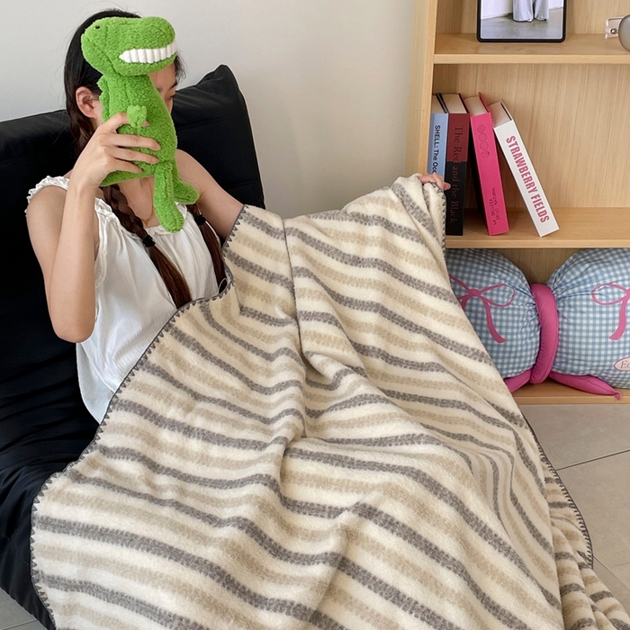 91家纺网 家纺一手货源 找家纺 晚爱家纺（原晚安家居） 2025新款跨境暖羊绒双面绵羊绒沙发毯多功能盖毯 虚幻米