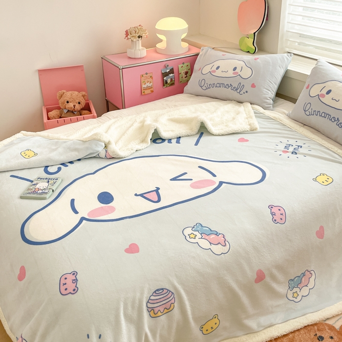 91家纺网 家纺一手货源 找家纺 金爱家 2025新款卡通多功能牛奶绒羊羔绒毛毯 羊羔绒-开心大耳狗