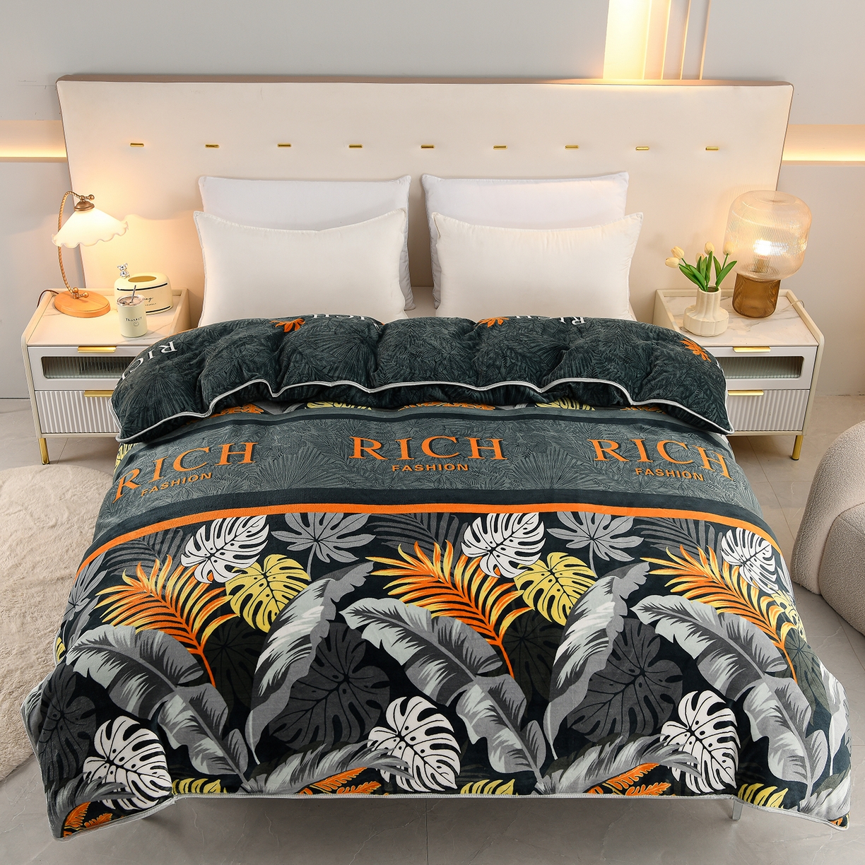 91家纺网 家纺一手货源 找家纺 贝诗梦 2025直播8.5斤高克重牛奶绒金貂法莱绒保暖四件套 长安富贵