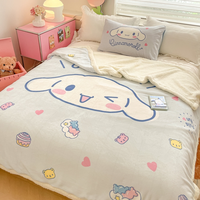 91家纺网 家纺一手货源 找家纺 金爱家 2025新款卡通多功能牛奶绒羊羔绒毛毯 羊羔绒-开心大耳狗