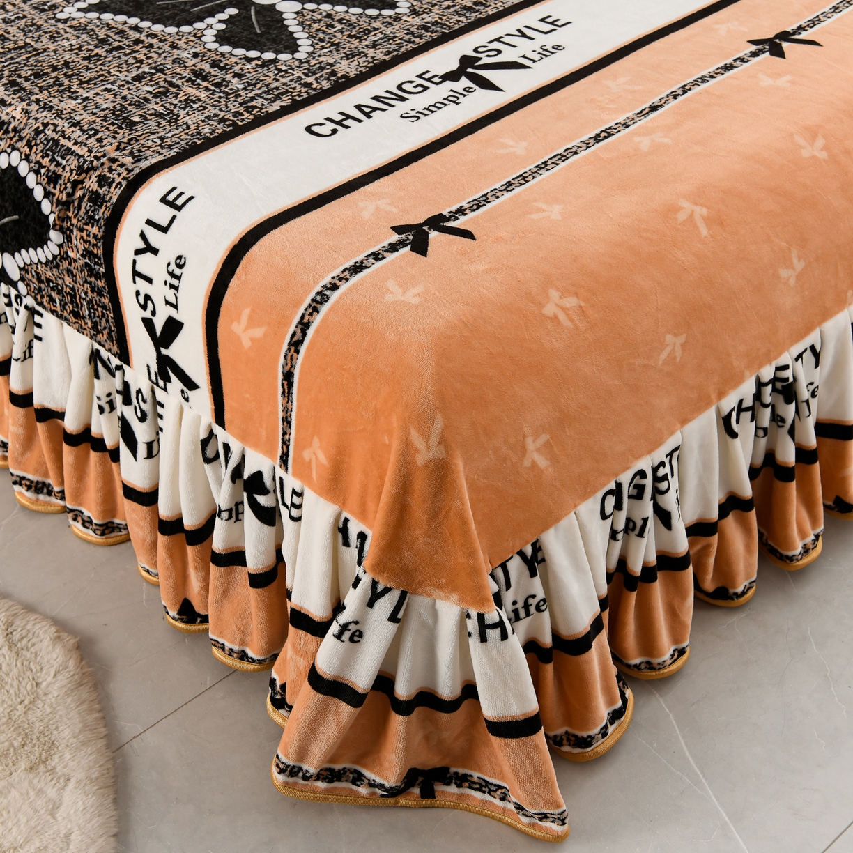 91家纺网 家纺一手货源 找家纺 贝诗梦 2025直播8.5斤高克重牛奶绒金貂法莱绒保暖四件套 蝴蝶结