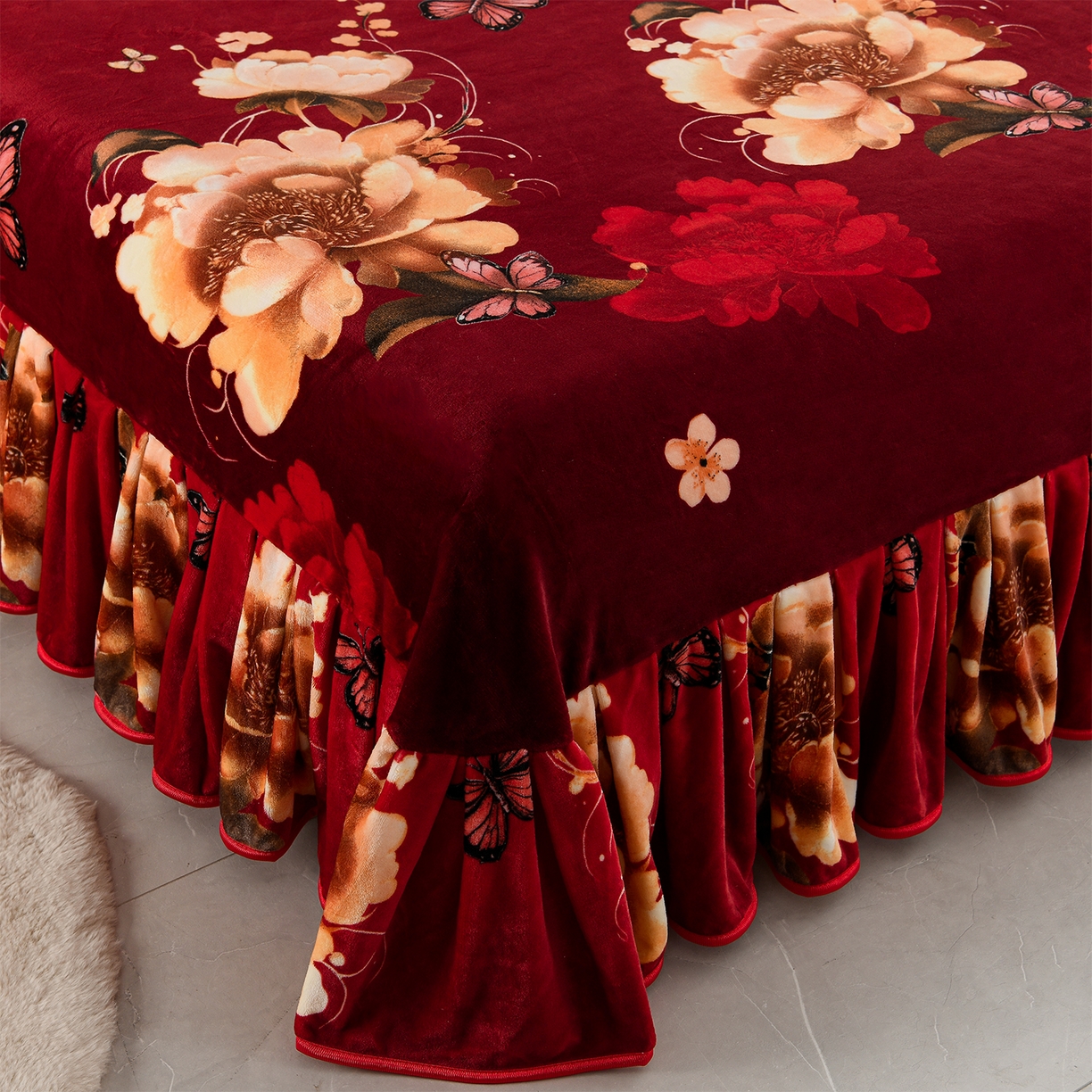 91家纺网 家纺一手货源 找家纺 贝诗梦 2025直播8.5斤高克重牛奶绒金貂法莱绒保暖四件套 花香