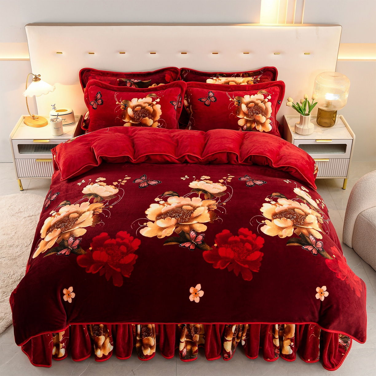 91家纺网 家纺一手货源 找家纺 贝诗梦 2025直播8.5斤高克重牛奶绒金貂法莱绒保暖四件套 花香