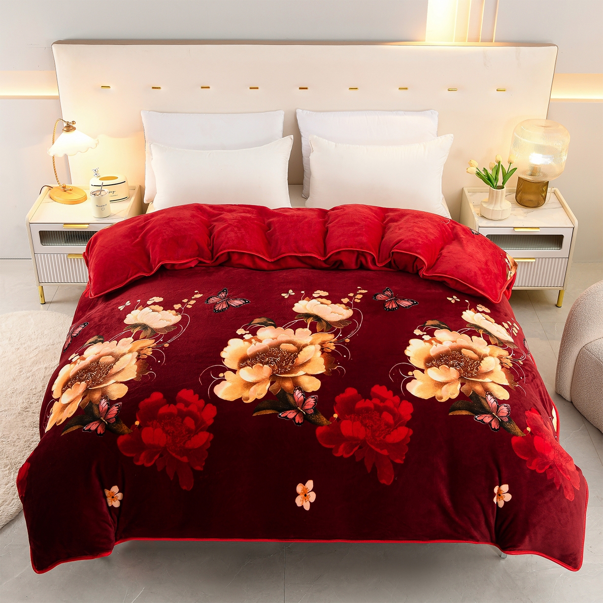 91家纺网 家纺一手货源 找家纺 贝诗梦 2025直播8.5斤高克重牛奶绒金貂法莱绒保暖四件套 花香