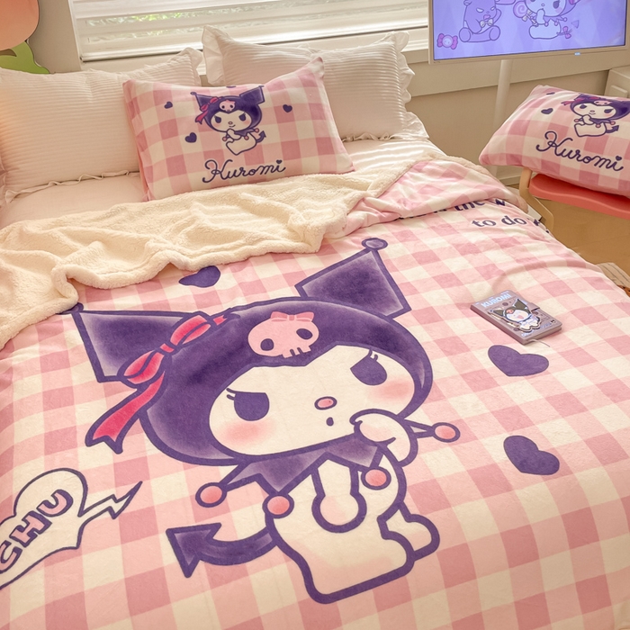 91家纺网 家纺一手货源 找家纺 金爱家 2025新款卡通多功能牛奶绒羊羔绒毛毯 羊羔绒-甜趣库洛米