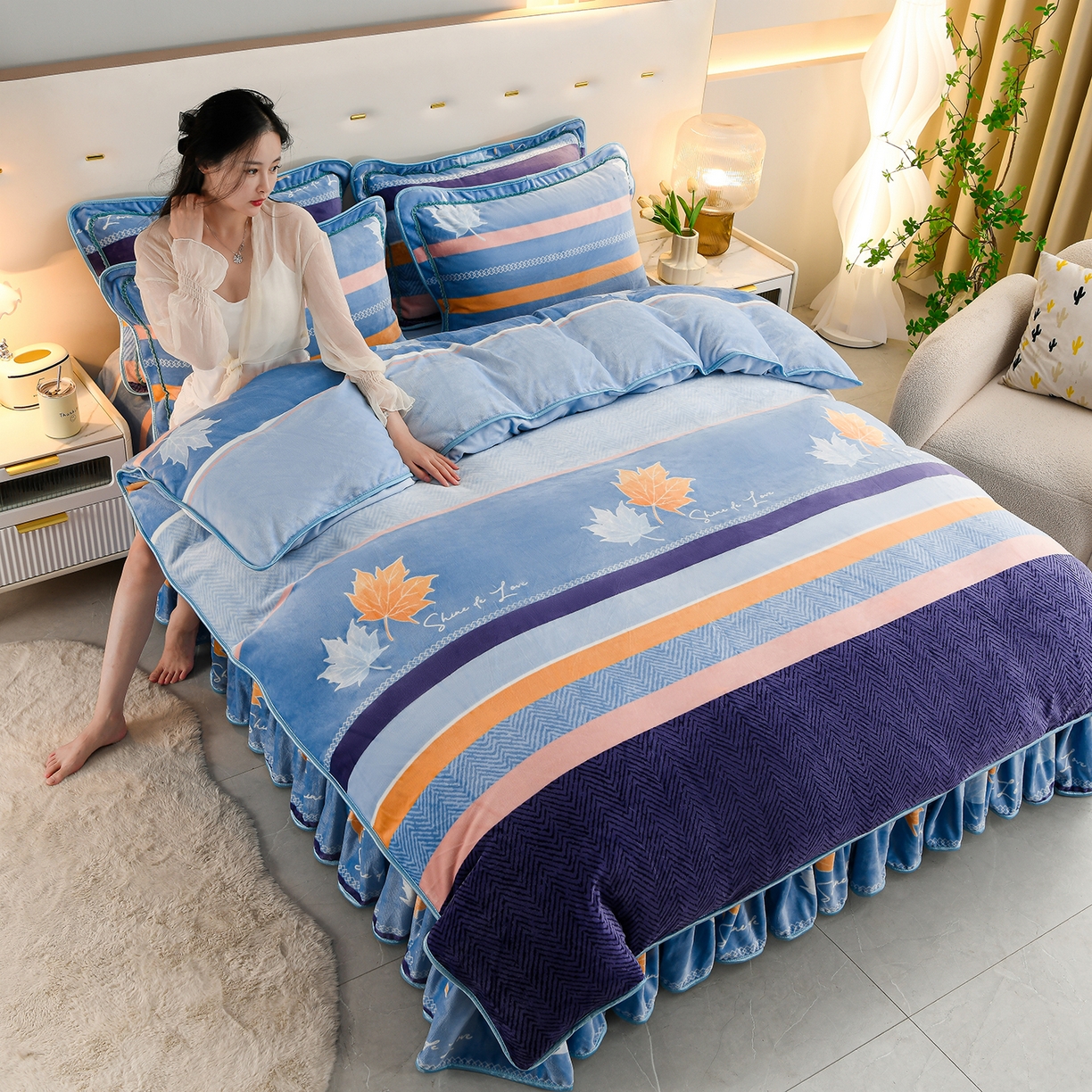 91家纺网 家纺一手货源 找家纺 贝诗梦 2025直播8.5斤高克重牛奶绒金貂法莱绒保暖四件套 冬语