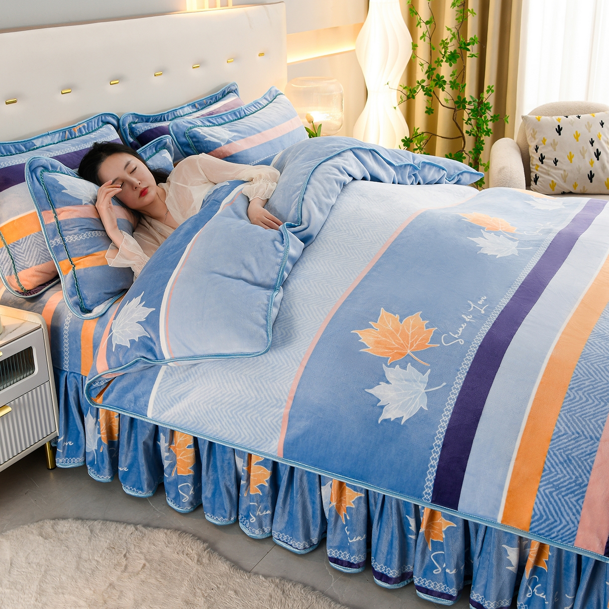 91家纺网 家纺一手货源 找家纺 贝诗梦 2025直播8.5斤高克重牛奶绒金貂法莱绒保暖四件套 冬语