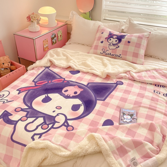 91家纺网 家纺一手货源 找家纺 金爱家 2025新款卡通多功能牛奶绒羊羔绒毛毯 羊羔绒-甜趣库洛米