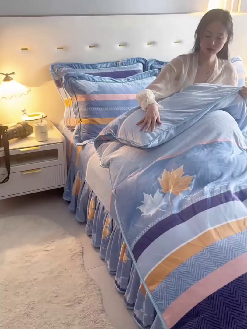 91家纺网 家纺一手货源 找家纺 贝诗梦 2025直播8.5斤高克重牛奶绒金貂法莱绒保暖四件套 冬语