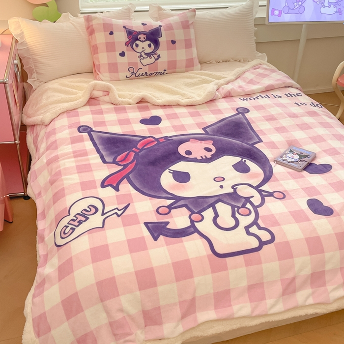 91家纺网 家纺一手货源 找家纺 金爱家 2025新款卡通多功能牛奶绒羊羔绒毛毯 羊羔绒-甜趣库洛米