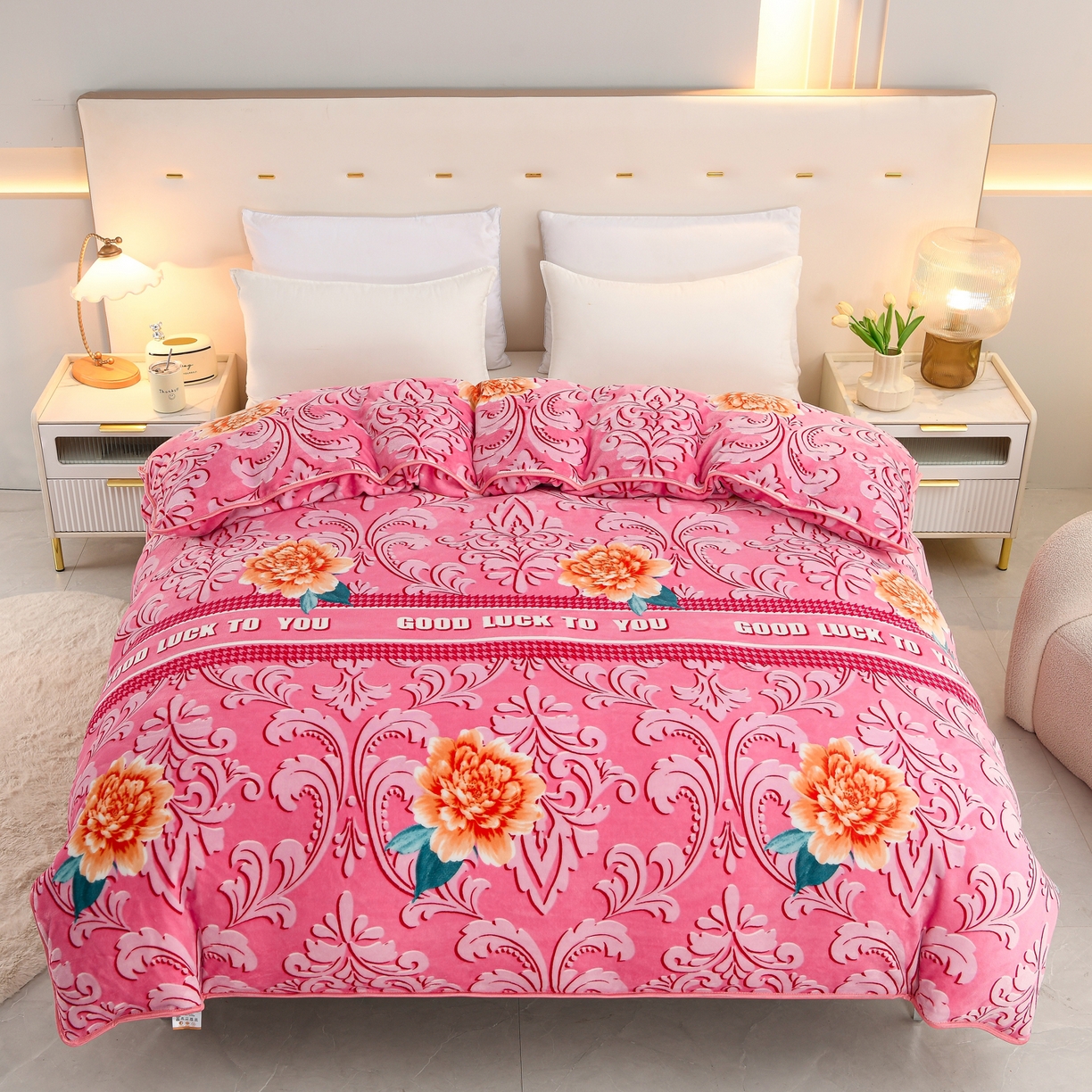 91家纺网 家纺一手货源 找家纺 贝诗梦 2025直播8.5斤高克重牛奶绒金貂法莱绒保暖四件套 小花园