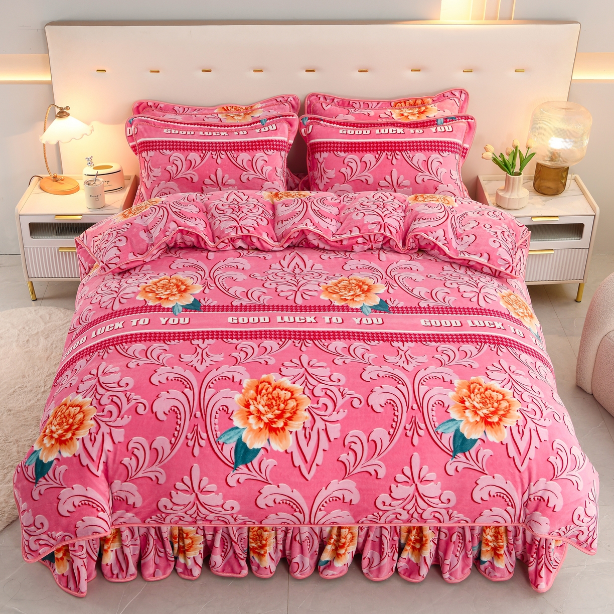 91家纺网 家纺一手货源 找家纺 贝诗梦 2025直播8.5斤高克重牛奶绒金貂法莱绒保暖四件套 小花园