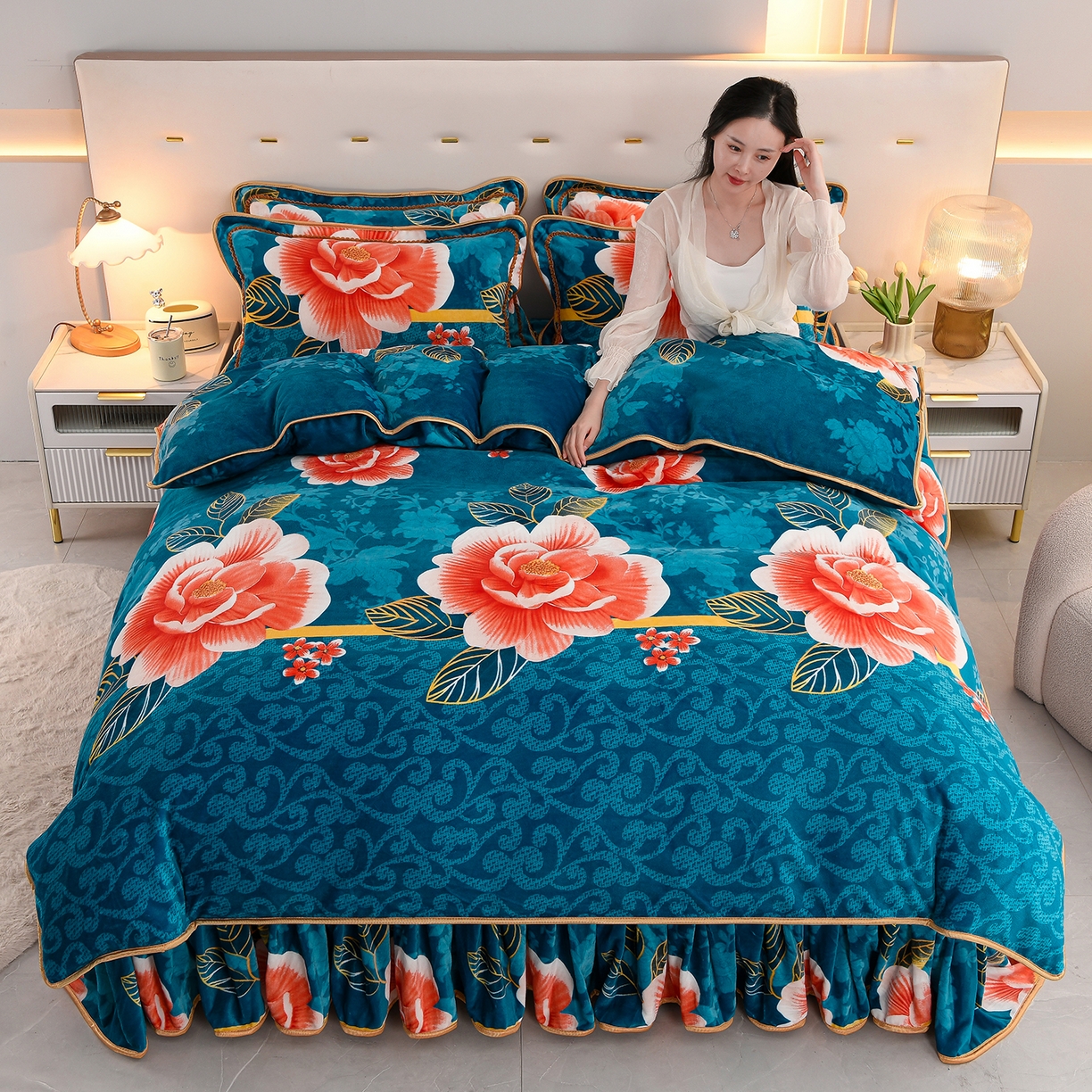 91家纺网 家纺一手货源 找家纺 贝诗梦 2025直播8.5斤高克重牛奶绒金貂法莱绒保暖四件套 繁花似锦