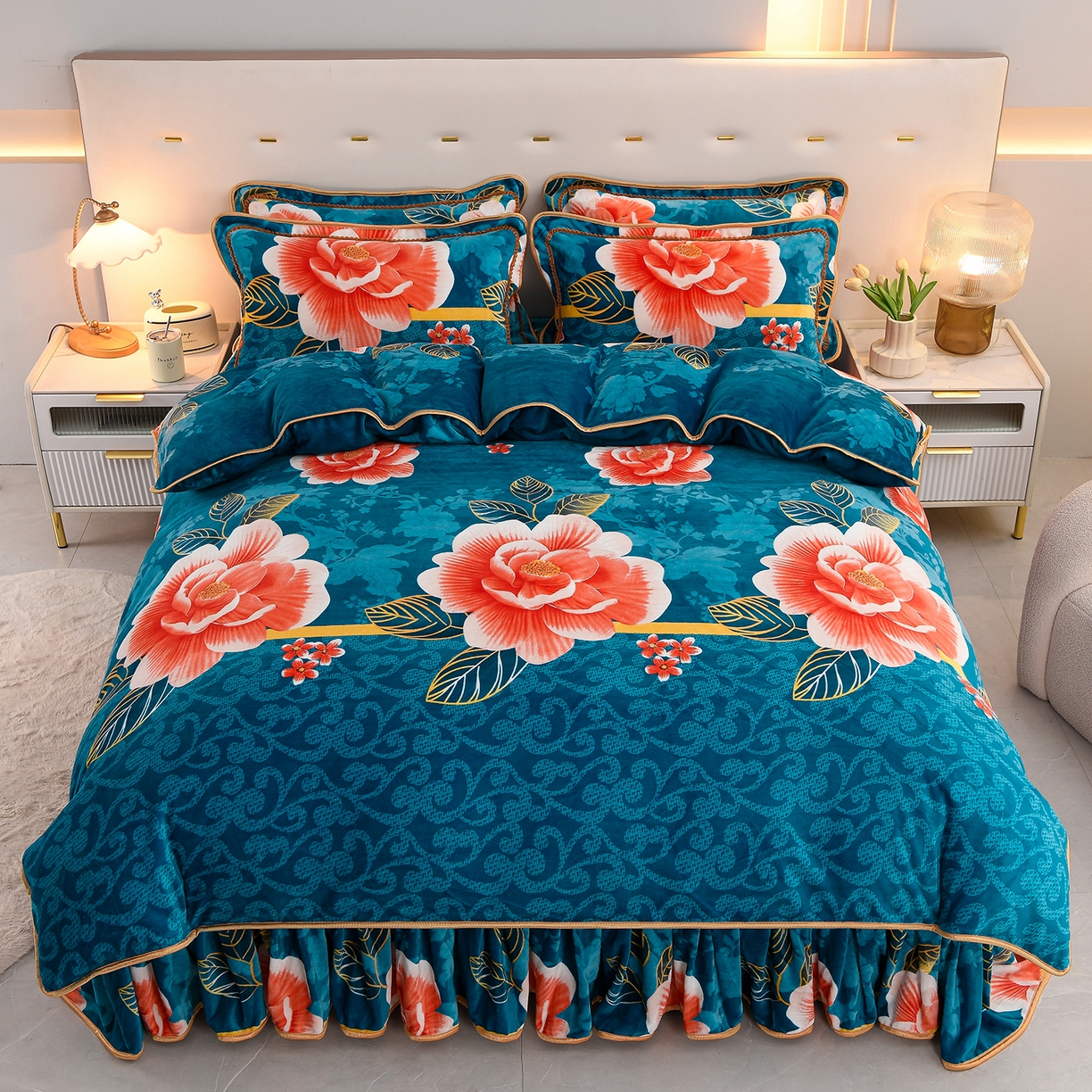 91家纺网 家纺一手货源 找家纺 贝诗梦 2025直播8.5斤高克重牛奶绒金貂法莱绒保暖四件套 繁花似锦