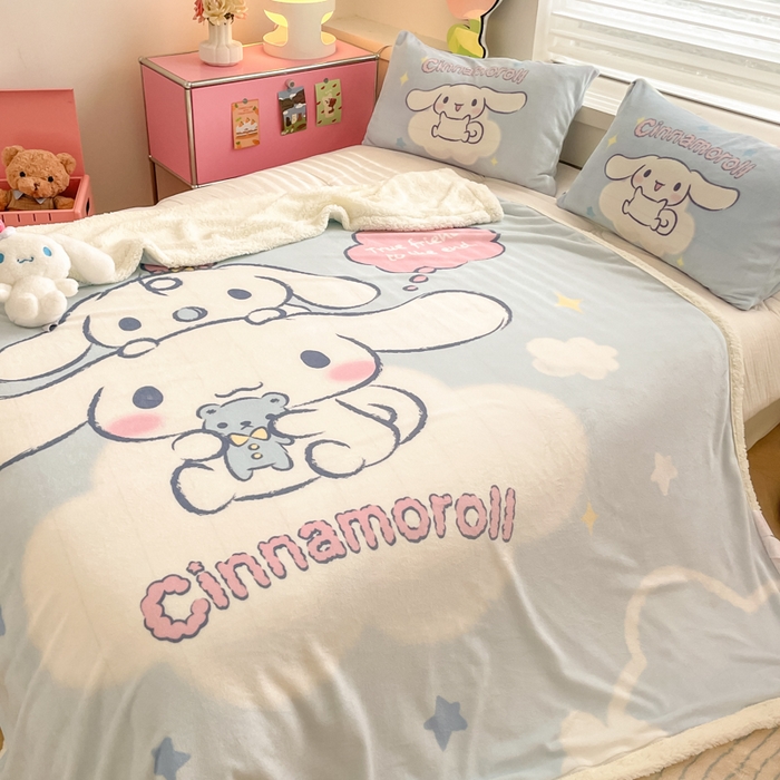 91家纺网 家纺一手货源 找家纺 金爱家 2025新款卡通多功能牛奶绒羊羔绒毛毯 羊羔绒-云朵玩偶大耳狗