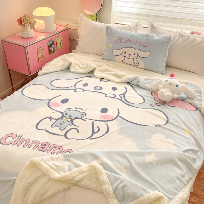 91家纺网 家纺一手货源 找家纺 金爱家 2025新款卡通多功能牛奶绒羊羔绒毛毯 羊羔绒-云朵玩偶大耳狗