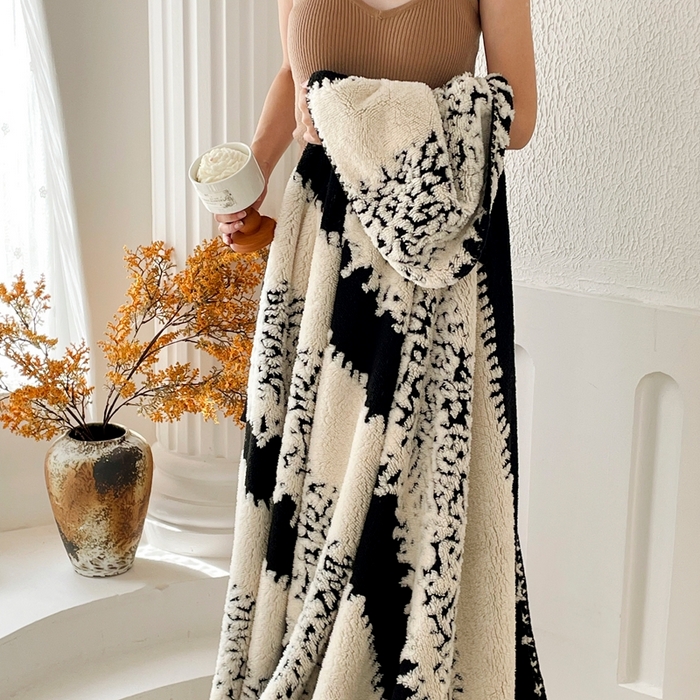 91家纺网 家纺一手货源 找家纺 晚爱家纺（原晚安家居） 2025新款跨境多功能盖毯沙发毯双面印花舒棉绒毛毯 时光条