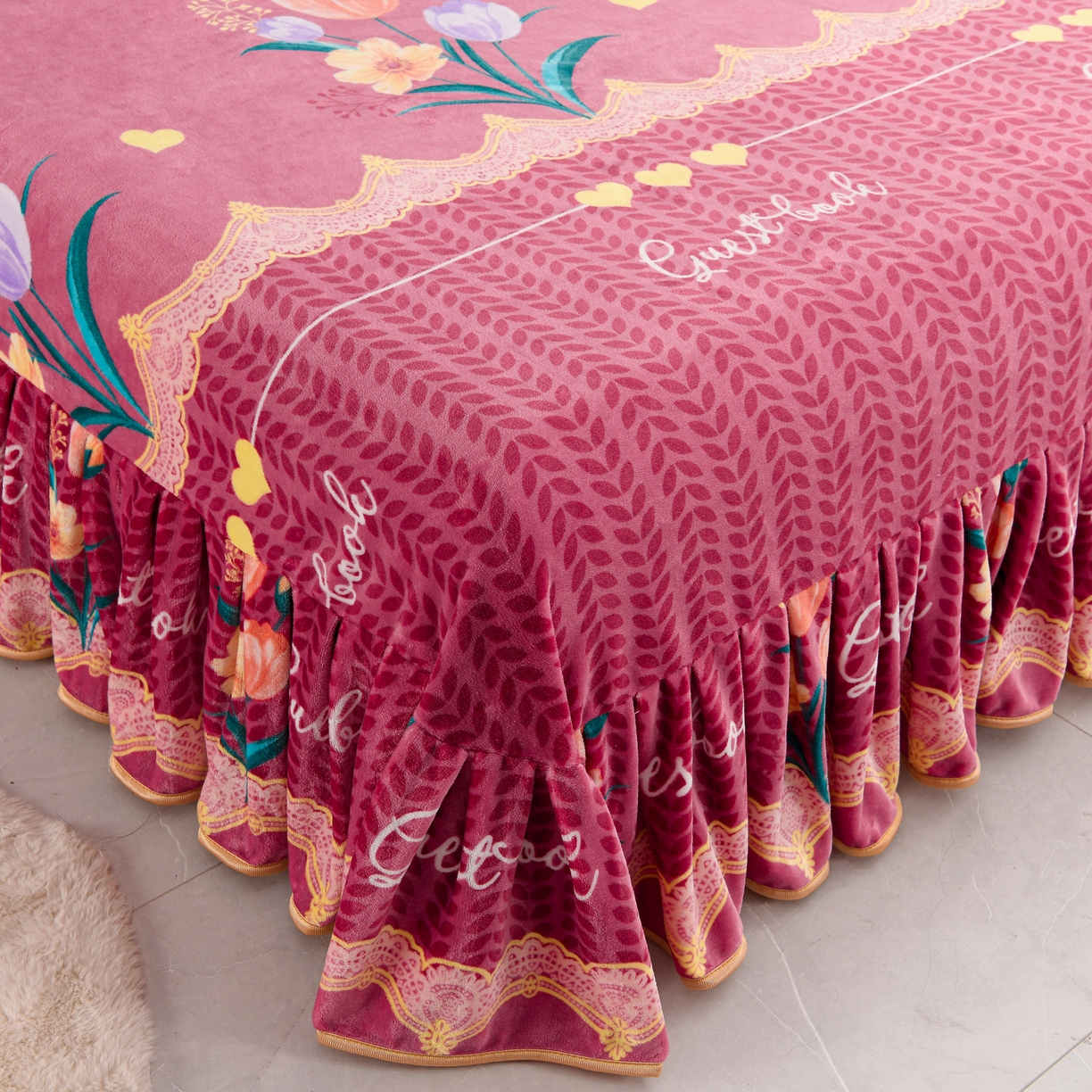 91家纺网 家纺一手货源 找家纺 贝诗梦 2025直播8.5斤高克重牛奶绒金貂法莱绒保暖四件套 郁金香