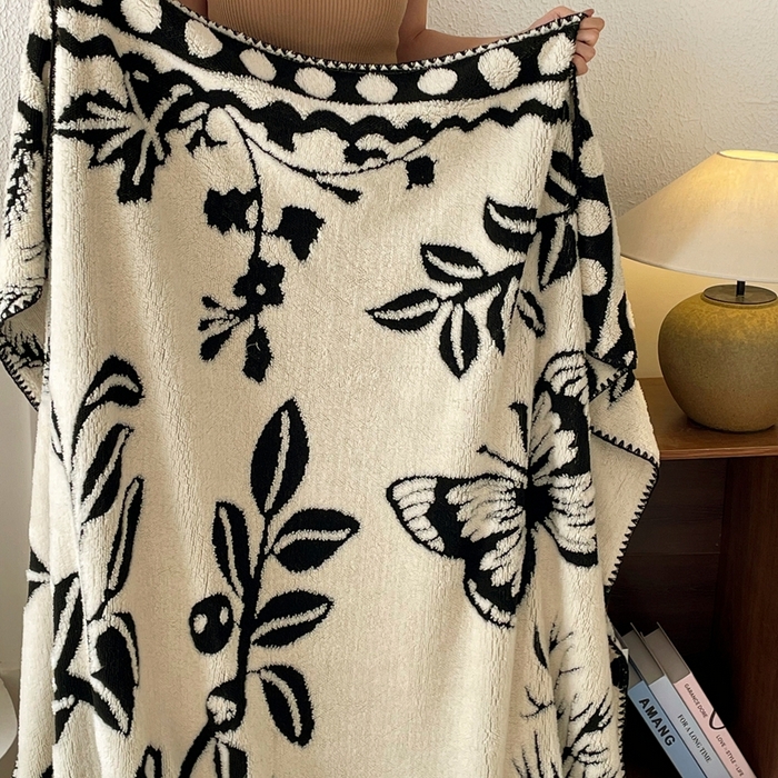 91家纺网 家纺一手货源 找家纺 晚爱家纺（原晚安家居） 2025新款跨境多功能盖毯沙发毯双面印花舒棉绒毛毯 蝴蝶树